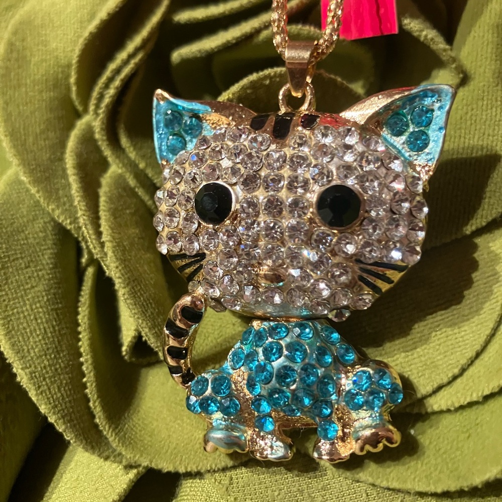 Betsey Johnson Sparkling Cat Pendant Necklace